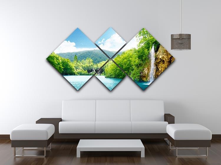 waterfall in deep forest 4 Square Multi Panel Canvas  - Canvas Art Rocks - 3