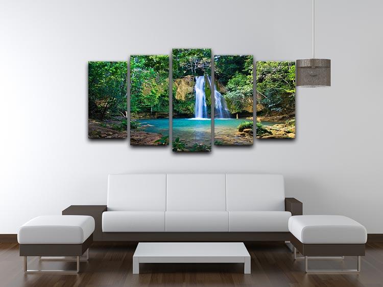 waterfall in deep green forest 5 Split Panel Canvas - Canvas Art Rocks - 3