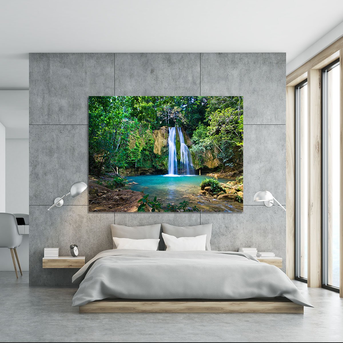waterfall in deep green forest Canvas Print or Poster