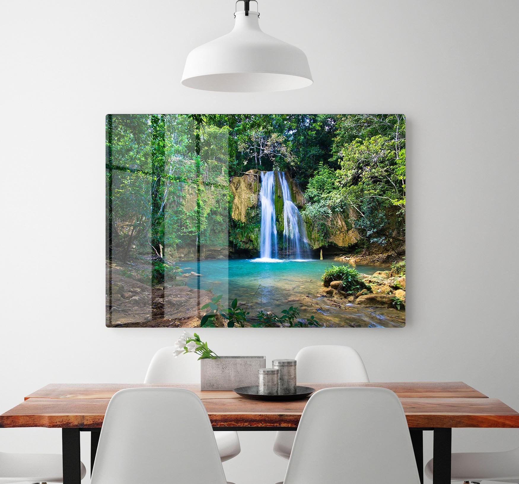 waterfall in deep green forest HD Metal Print - Canvas Art Rocks - 2