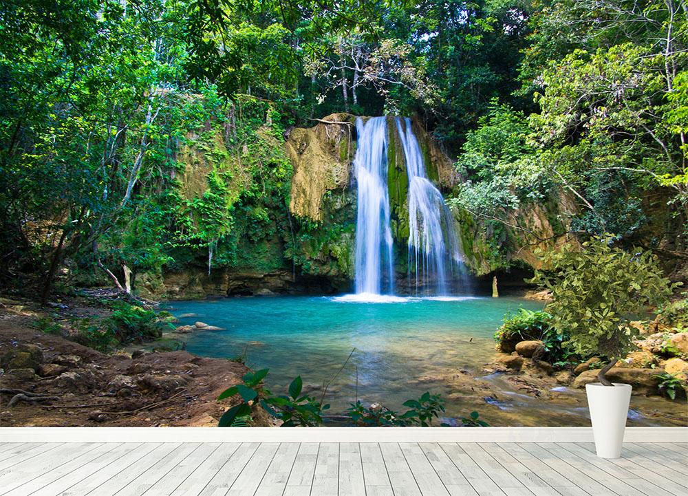 waterfall in deep green forest Wall Mural Wallpaper - Canvas Art Rocks - 4