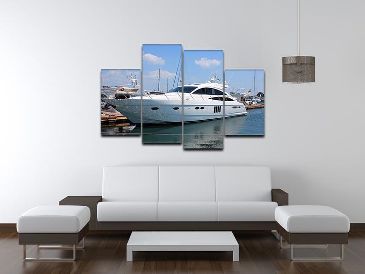 white yacht in marina 4 Split Panel Canvas  - Canvas Art Rocks - 3
