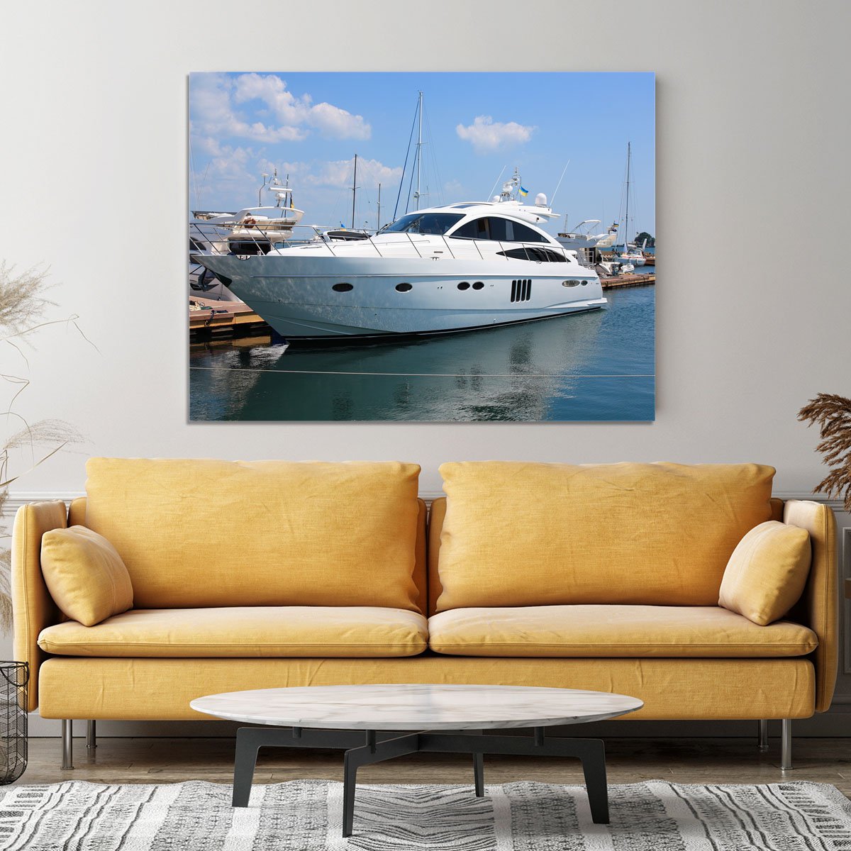white yacht in marina Canvas Print or Poster
