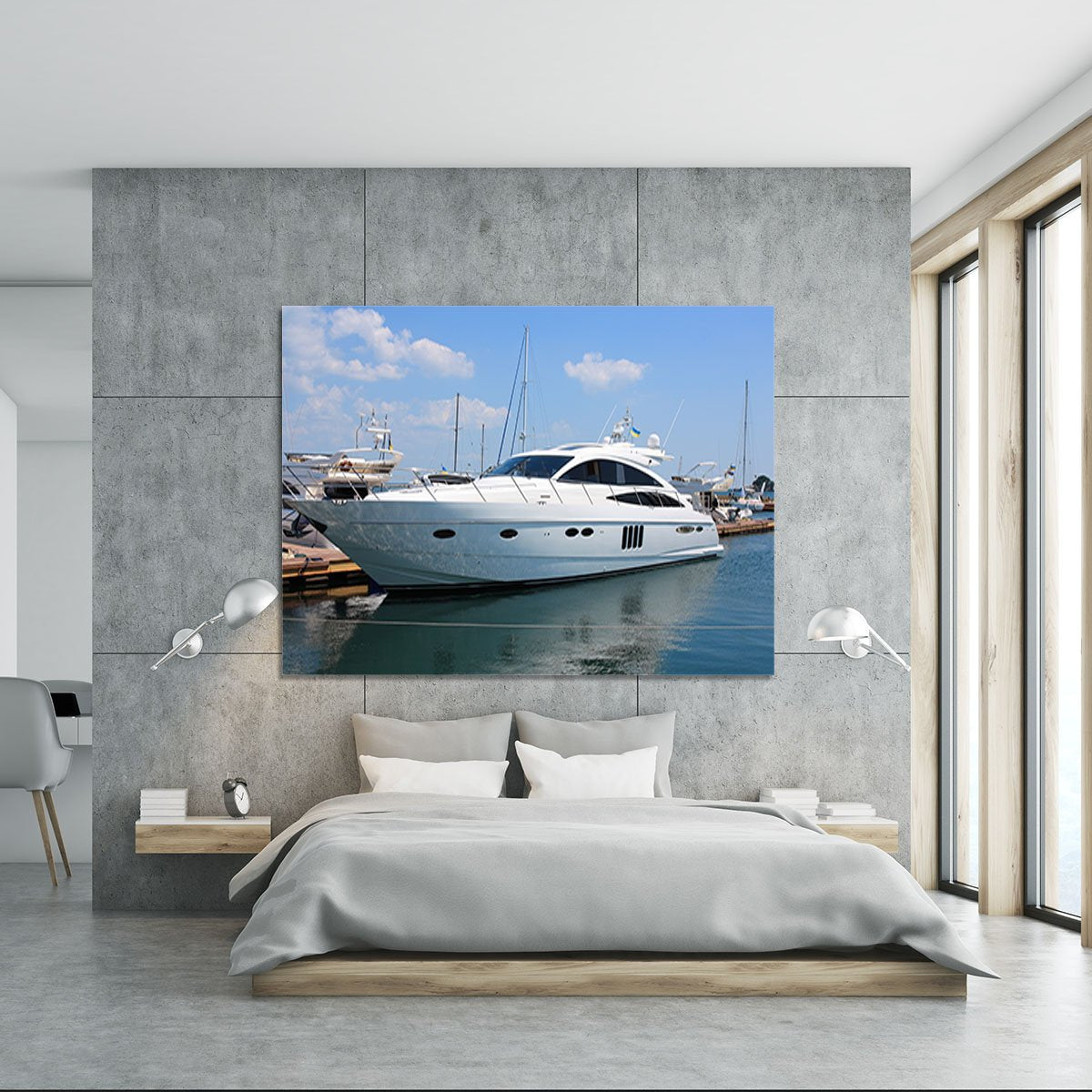 white yacht in marina Canvas Print or Poster