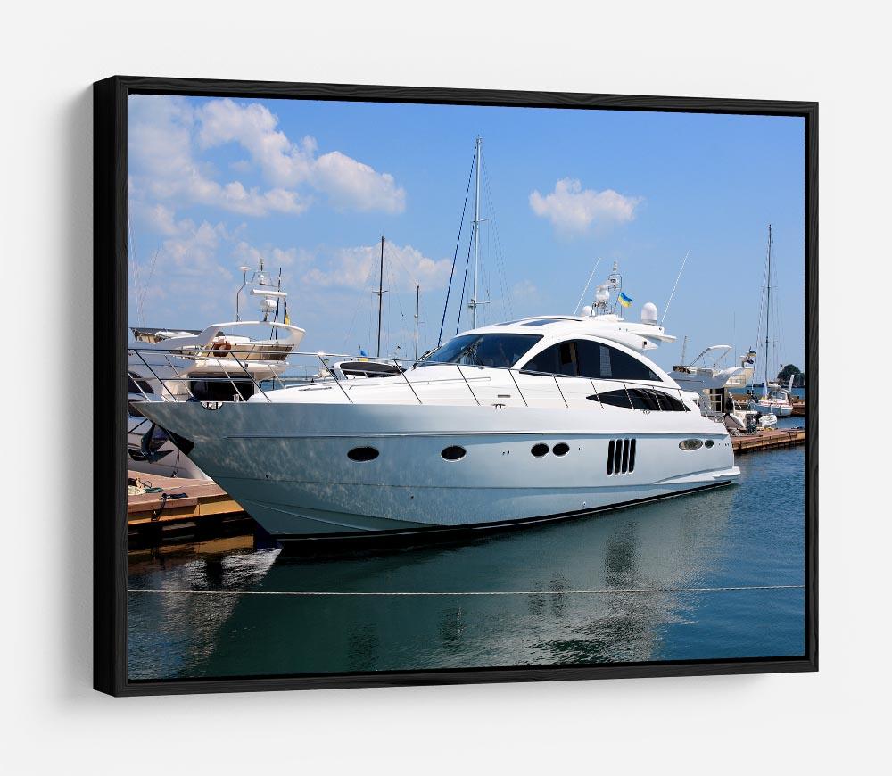 white yacht in marina HD Metal Print
