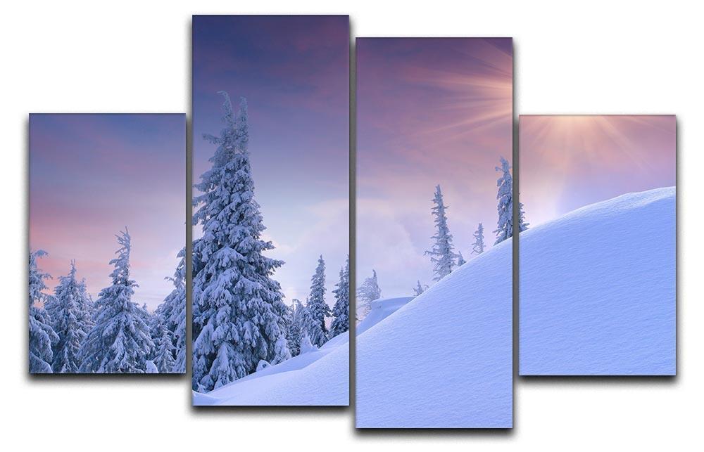 winter landscape in the mountains 4 Split Panel Canvas  - Canvas Art Rocks - 1