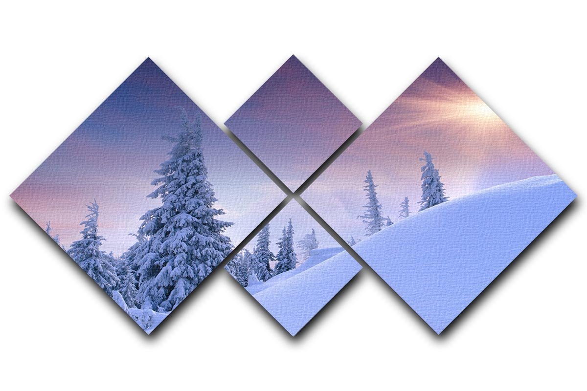 winter landscape in the mountains 4 Square Multi Panel Canvas  - Canvas Art Rocks - 1