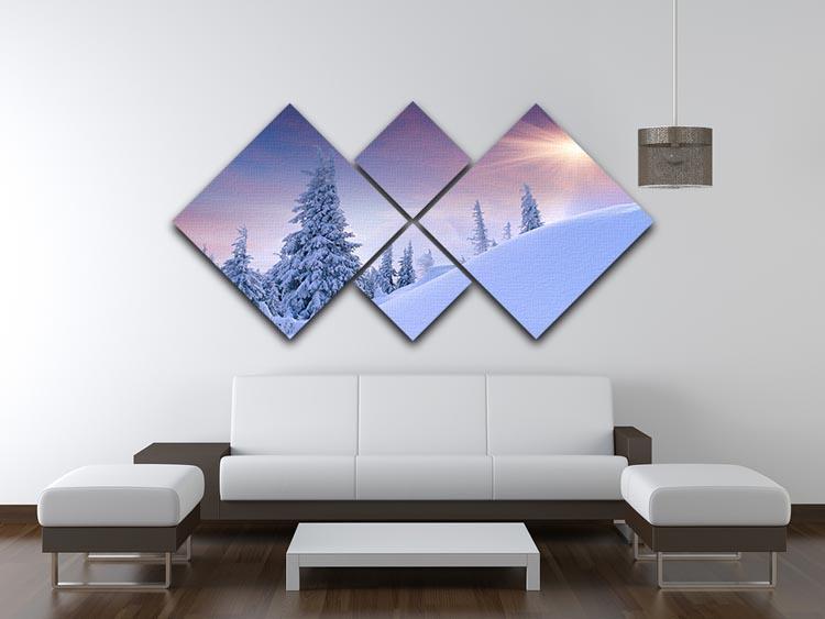 winter landscape in the mountains 4 Square Multi Panel Canvas  - Canvas Art Rocks - 3