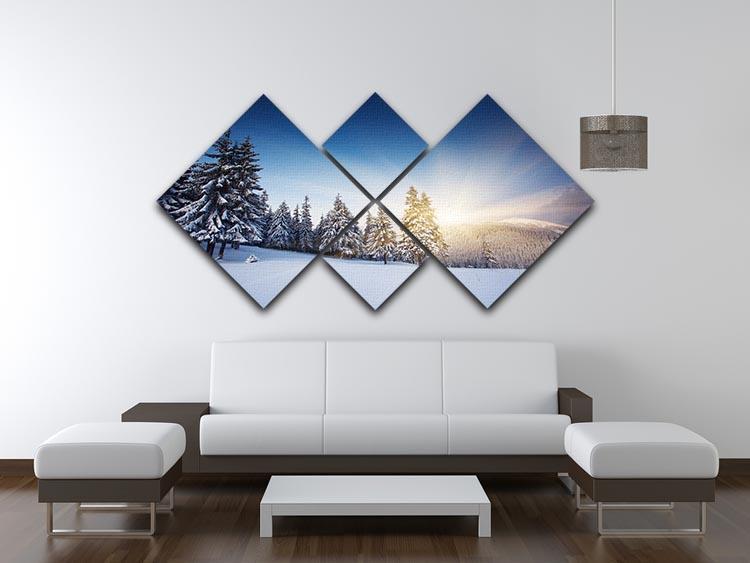 winter mountains landscape 4 Square Multi Panel Canvas  - Canvas Art Rocks - 3