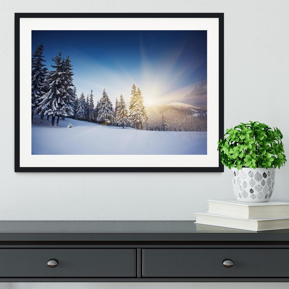winter mountains landscape Framed Print - Canvas Art Rocks - 1