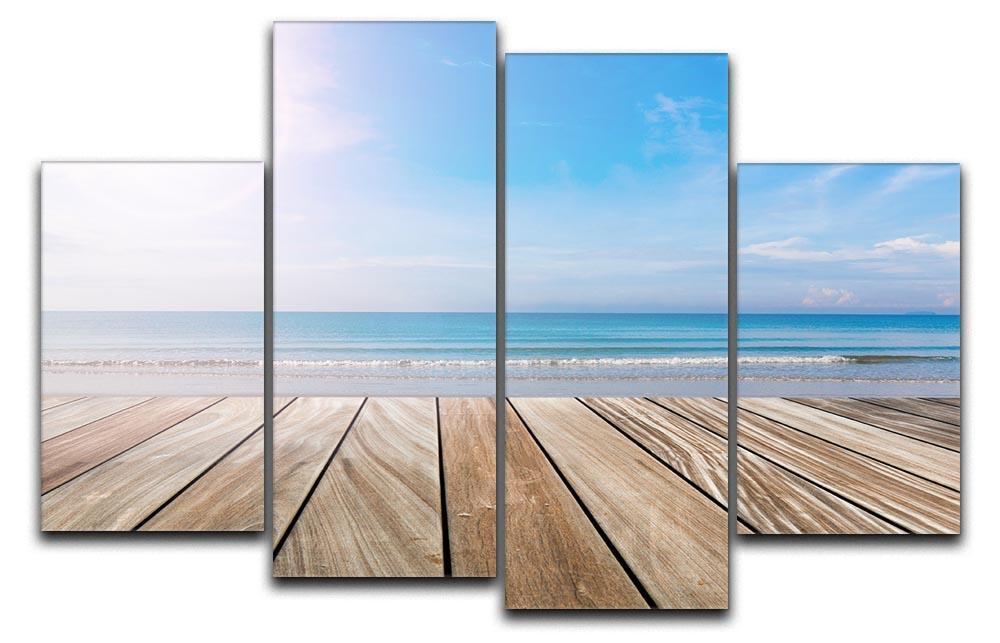 wood terrace on the beach and sun 4 Split Panel Canvas - Canvas Art Rocks - 1