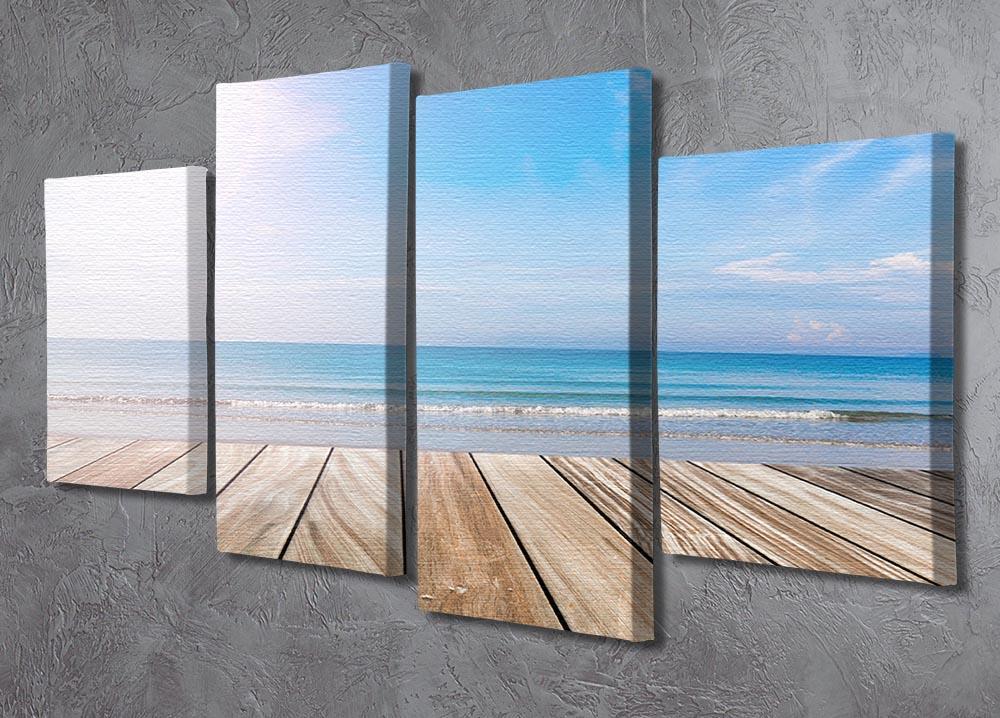 wood terrace on the beach and sun 4 Split Panel Canvas - Canvas Art Rocks - 2