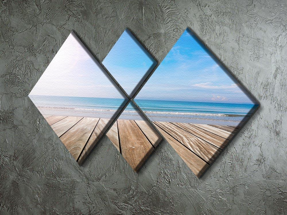 wood terrace on the beach and sun 4 Square Multi Panel Canvas - Canvas Art Rocks - 2