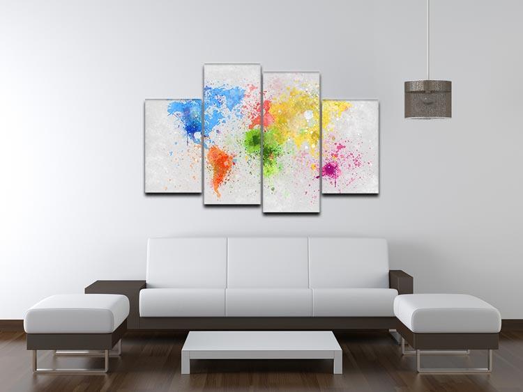 world map painting 4 Split Panel Canvas  - Canvas Art Rocks - 3