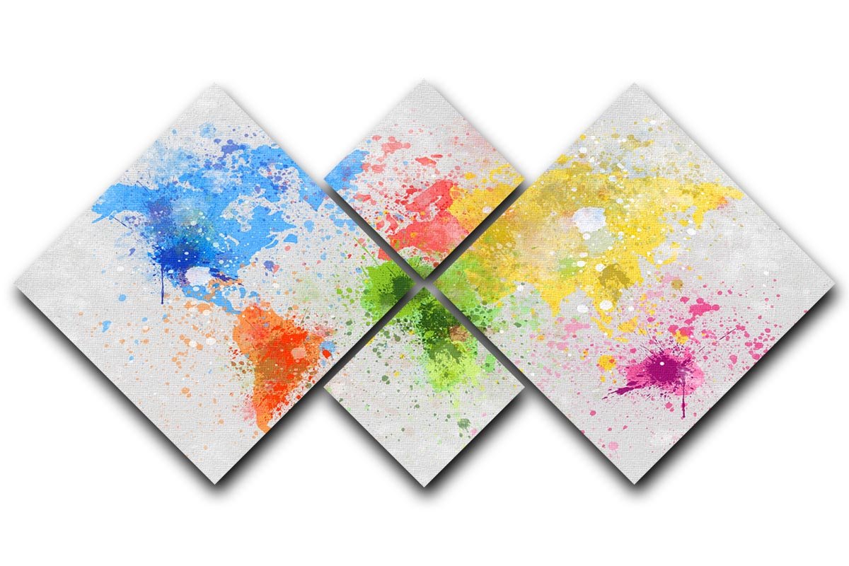 world map painting 4 Square Multi Panel Canvas  - Canvas Art Rocks - 1