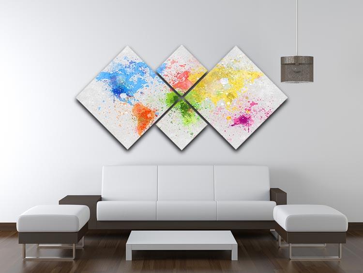 world map painting 4 Square Multi Panel Canvas  - Canvas Art Rocks - 3